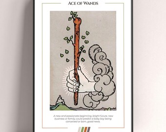 Ace of Wands Tarot Card Poster, Tarot Art Print, Tarot Card Modern Poster, Tarot Decor, Mystical Poster, Witchy Gift, Mystical Gift