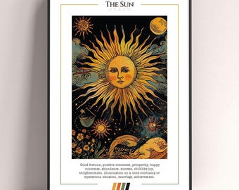 The Sun Tarot Card Poster, Tarot Art Print, Tarot Card Modern Poster, Tarot Decor, Mystical Poster, Witchy Gift, Mystical Gift