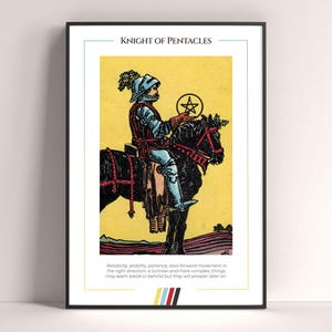 Póster de la carta del Tarot del Caballero de Oros, lámina de tarot, póster imprimible, decoración de tarot, póster místico, regalo de bruja, regalo místico