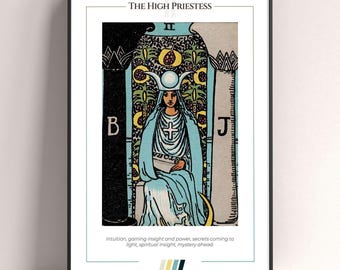 Póster de la carta del Tarot de La Suma Sacerdotisa, lámina artística del Tarot, póster moderno de la carta del Tarot, decoración del Tarot, póster místico, regalo de bruja, regalo místico