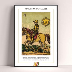 Pôster de Carta de Tarô do Cavaleiro de Ouros, Impressão de Arte de Tarô, Pôster Moderno de Carta de Tarô, Decoração de Tarô, Pôster Místico, Presente de Bruxa, Presente Místico