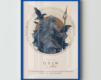 Odin Wodan Norse God Poster, Nordic Mythology Wall Art, Viking Allfather Print, Ancient Decor, War and Wisdom Deity, Mythology Gift