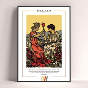 The Lovers tarotkaartposter, tarotkunstprint, tarotkaart moderne poster, tarotdecor, mystieke poster, heksencadeau, mystiek cadeau