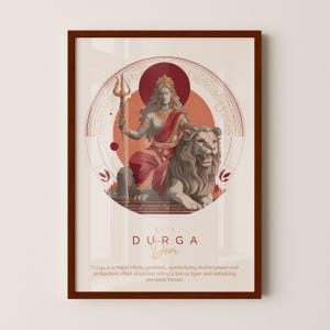 Póster de la diosa hindú Durga, impresión de arte mural de la Divinidad Femenina, decoración de mitología india, ilustración de Shakti, regalo de la diosa espiritual