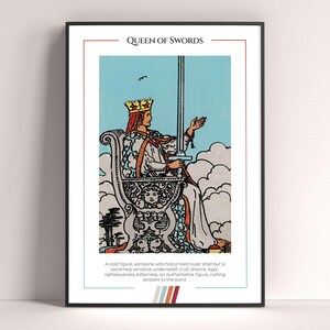 Poster con carta dei tarocchi della Regina di Spade, stampa artistica dei tarocchi, poster moderno con carta dei tarocchi, decorazione dei tarocchi, poster mistico, regalo stregonesco, regalo mistico