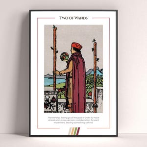 Póster de la carta del Tarot Dos de Bastos, lámina de tarot, póster imprimible, decoración de tarot, póster místico, regalo de bruja, regalo místico