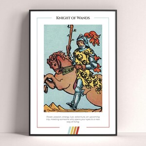 Affiche de carte de tarot du chevalier aux baguettes, impression d'art de tarot, affiche moderne de carte de tarot, décor de tarot, affiche mystique, cadeau sorcière, cadeau mystique