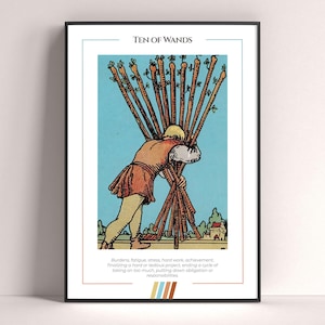 Ten of Wands Tarot Karte Poster, Tarot Kunstdruck, Tarot Karte druckbares Poster, Tarot Dekor, mystisches Poster, witchy Geschenk, mystisches Geschenk