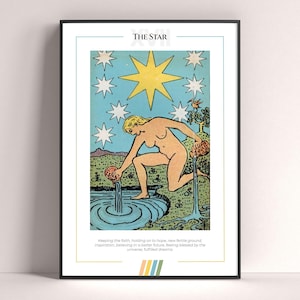 Póster de la carta del Tarot de la Estrella, lámina de tarot, póster imprimible de cartas del Tarot, decoración de tarot, póster místico, regalo de bruja, regalo místico