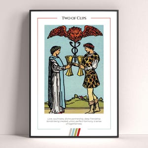 Póster de la carta del Tarot Dos de Copas, lámina de tarot, póster imprimible, decoración de tarot, póster místico, regalo de bruja, regalo místico