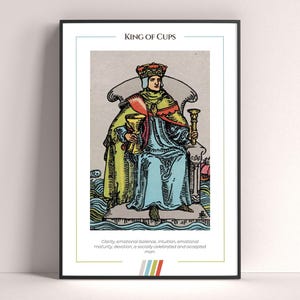 Póster de la carta del Tarot Rey de Copas, lámina artística de tarot, póster moderno de la carta del Tarot, decoración de tarot, póster místico, regalo de bruja, regalo místico