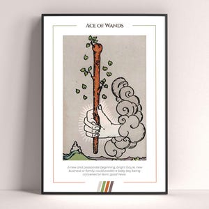 Póster de la carta del Tarot As de Bastos, Impresión artística del Tarot, Póster imprimible de la carta del Tarot, Decoración del Tarot, Póster místico, Regalo de bruja, Regalo místico
