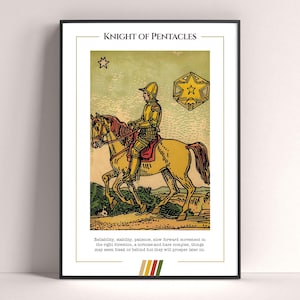 Póster de la carta del Tarot del Caballero de Oros, lámina de tarot, póster imprimible, decoración de tarot, póster místico, regalo de bruja, regalo místico