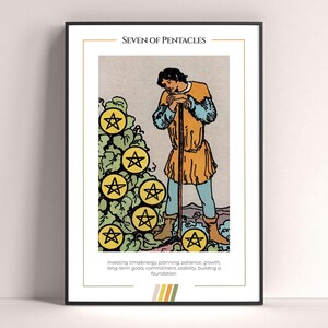 Póster de la carta del tarot Siete de Oros, lámina artística de tarot, póster moderno de la carta del tarot, decoración de tarot, póster místico, regalo de bruja, regalo místico