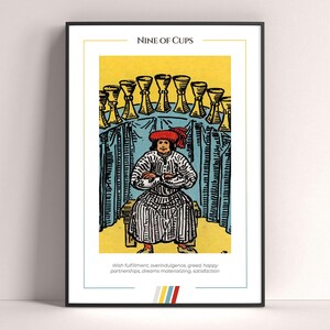 Pôster de Carta de Tarô Nove de Copas, Impressão de Arte de Tarô, Pôster Moderno de Carta de Tarô, Decoração de Tarô, Pôster Místico, Presente de Bruxa, Presente Místico