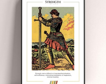 Strength Tarot Card Poster, Tarot Art Print, Tarot Card Modern Poster, Tarot Decor, Mystical Poster, Witchy Gift, Mystical Gift