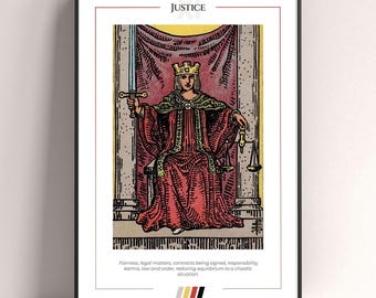 Justice Tarot Card Poster, Tarot Art Print, Tarot Card Modern Poster, Tarot Decor, Mystical Poster, Witchy Gift, Mystical Gift