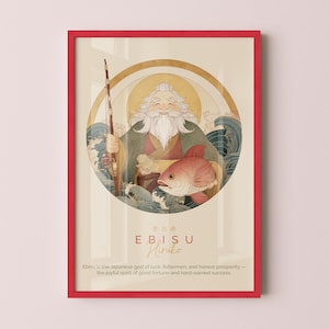 Ebisu Japanese God Poster, God of Luck and Prosperity Wall Art, Mythology Gift, Japanese Folklore Decor