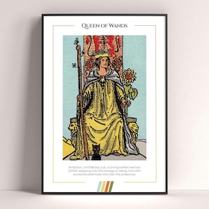 Queen of Wands tarotkaartposter, tarotkunstdruk, tarotkaart moderne poster, tarotdecor, mystieke poster, heksencadeau, mystiek cadeau