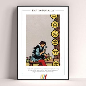 Poster con la carta dei tarocchi "Otto di Denari", stampa artistica dei tarocchi, poster moderno con la carta dei tarocchi, decorazione dei tarocchi, poster mistico, regalo stregonesco, regalo mistico