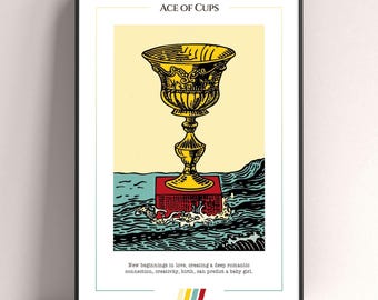 Ace of Cups Tarot Card Poster, Tarot Art Print, Tarot Card Modern Poster, Tarot Decor, Mystical Poster,  Witchy Gift, Mystical Gift