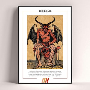 Póster de la carta del Tarot del Diablo, lámina artística del Tarot, póster moderno de la carta del Tarot, decoración del Tarot, póster místico, regalo de bruja, regalo místico