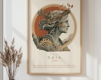 Gaia Greek Goddess Poster, Mother Earth Wall Art Print, Nature Goddess Illustration, Ancient Mythology Decor, Gaia Terra Gift