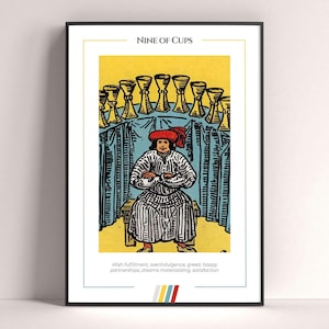 Nine of Cups Tarot Card Poster, Tarot Art Print, Tarot Card Modern Poster, Tarot Decor, Mystical Poster, Witchy Gift, Mystical Gift
