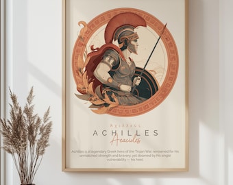 Achilles Greek Mythology Poster, Trojan War Hero Wall Art, Ancient Greek Warrior Print, Classical Mythology Decor, Achilles Gift