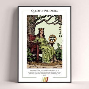 Queen of Pentacles Tarot Card Poster, Tarot Art Print, Tarot Card Modern Poster, Tarot Decor, Mystical Poster, Witchy Gift, Mystical Gift