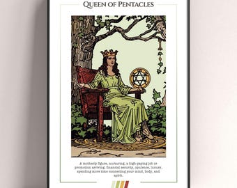 Queen of Pentacles Tarot Card Poster, Tarot Art Print, Tarot Card Modern Poster, Tarot Decor, Mystical Poster, Witchy Gift, Mystical Gift