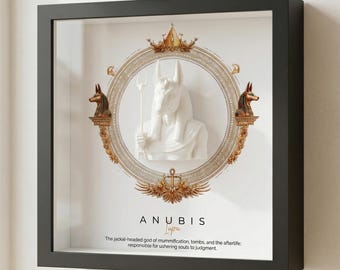Anubis 3D-inramad gud av de döda skugglåda, egyptisk mytologi väggkonst gåva