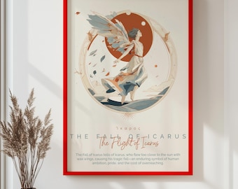 Icarus Greek Mythology Poster, The Fall of Icarus Wall Art, Greek Legend Print, Ancient Myth Decor, Flight of Icarus Illustration