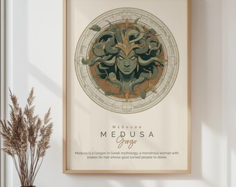 Medusa Gorgo Mythical Creature Poster, Greek Mythology Wall Art Print, Ancient Monster Illustration, Feminine Power Decor, Mythology Gift