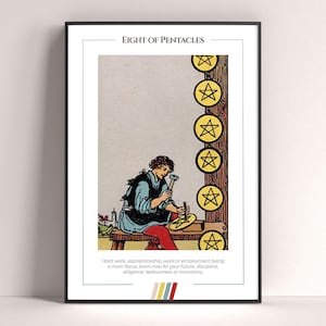 Eight of Pentacles Tarot Card Poster, Tarot Art Print, Tarot Card Modern Poster, Tarot Decor, Mystical Poster, Witchy Gift, Mystical Gift