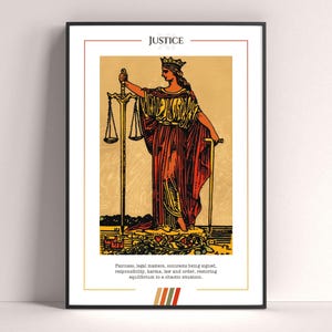 Justitie tarotkaartposter, tarotkunstdruk, tarotkaart moderne poster, tarotdecor, mystieke poster, heksencadeau, mystiek cadeau