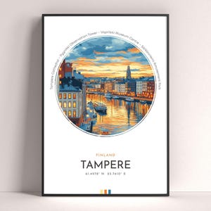 Tampere City Poster, Finland Travel Print, Framed Wall Art Print, Minimalist Travel Home Decor