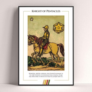Póster de la carta del Tarot del Caballero de Oros, lámina artística del Tarot, póster moderno de la carta del Tarot, decoración del Tarot, póster místico, regalo de bruja, regalo místico