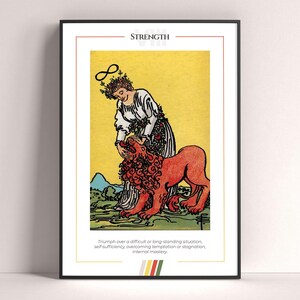 Pôster de Carta de Tarô da Força, Impressão de Arte de Tarô, Pôster Moderno de Carta de Tarô, Decoração de Tarô, Pôster Místico, Presente de Bruxa, Presente Místico