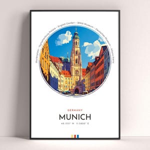 Munich City Poster, Germany Travel Print, Framed Wall Art Print, Minimalist Travel Home Decor