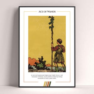 Póster de la carta del Tarot As de Bastos, Impresión artística del Tarot, Póster imprimible de la carta del Tarot, Decoración del Tarot, Póster místico, Regalo de bruja, Regalo místico