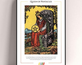 Queen of Pentacles Tarot Card Poster, Tarot Art Print, Tarot Card Modern Poster, Tarot Decor, Mystical Poster, Witchy Gift, Mystical Gift