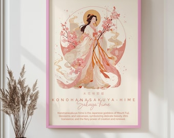 Konohanasakuya-hime Japanese Goddess Poster, Sakura Wall Art