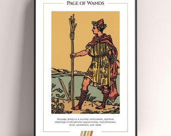 Page of Wands Tarot Card Poster, Tarot Art Print, Tarot Card Modern Poster, Tarot Decor, Mystical Poster, Witchy Gift, Mystical Gift