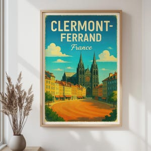 Clermont-Ferrand France Travel Poster – French City Wall Art Print, Gothic Cathedral Architecture, Vintage-Style Home Decor
