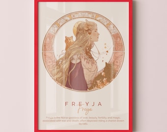 Póster de la diosa nórdica Freyja, arte mural de mitología nórdica, impresión de la diosa vikinga, decoración escandinava antigua, ilustración de Freya, regalo de mitología
