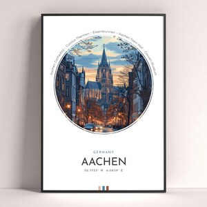 Poster stad Aken, Duitsland reisafdruk, afdrukbare muurkunst, reiscadeau, landschapskunst stadskunst, digitaal wanddecor, verjaardagscadeau
