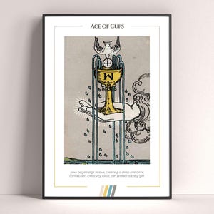 Póster de la carta del Tarot As de Copas, lámina de tarot, póster imprimible, decoración de tarot, póster místico, regalo de bruja, regalo místico