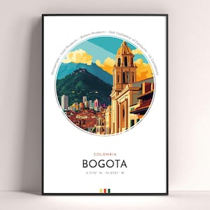 Bogota City Poster, Colombia Travel Print, Framed Wall Art Print, Minimalist Travel Home Decor