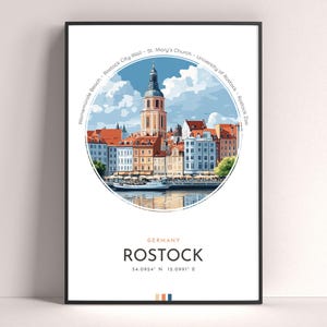 Poster di Rostock, stampa di viaggio in Germania, arte murale moderna, regalo di viaggio, arte paesaggistica della città, stampa colorata, regalo di compleanno